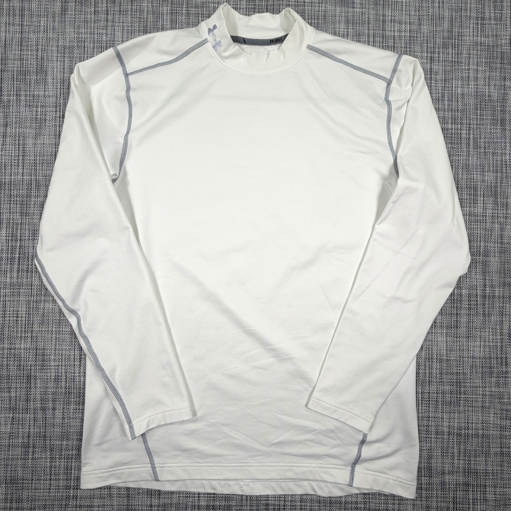 Under Armour Men's Golf ColdGear Shirt XL White Fitted Mock Neck Long Sleeve